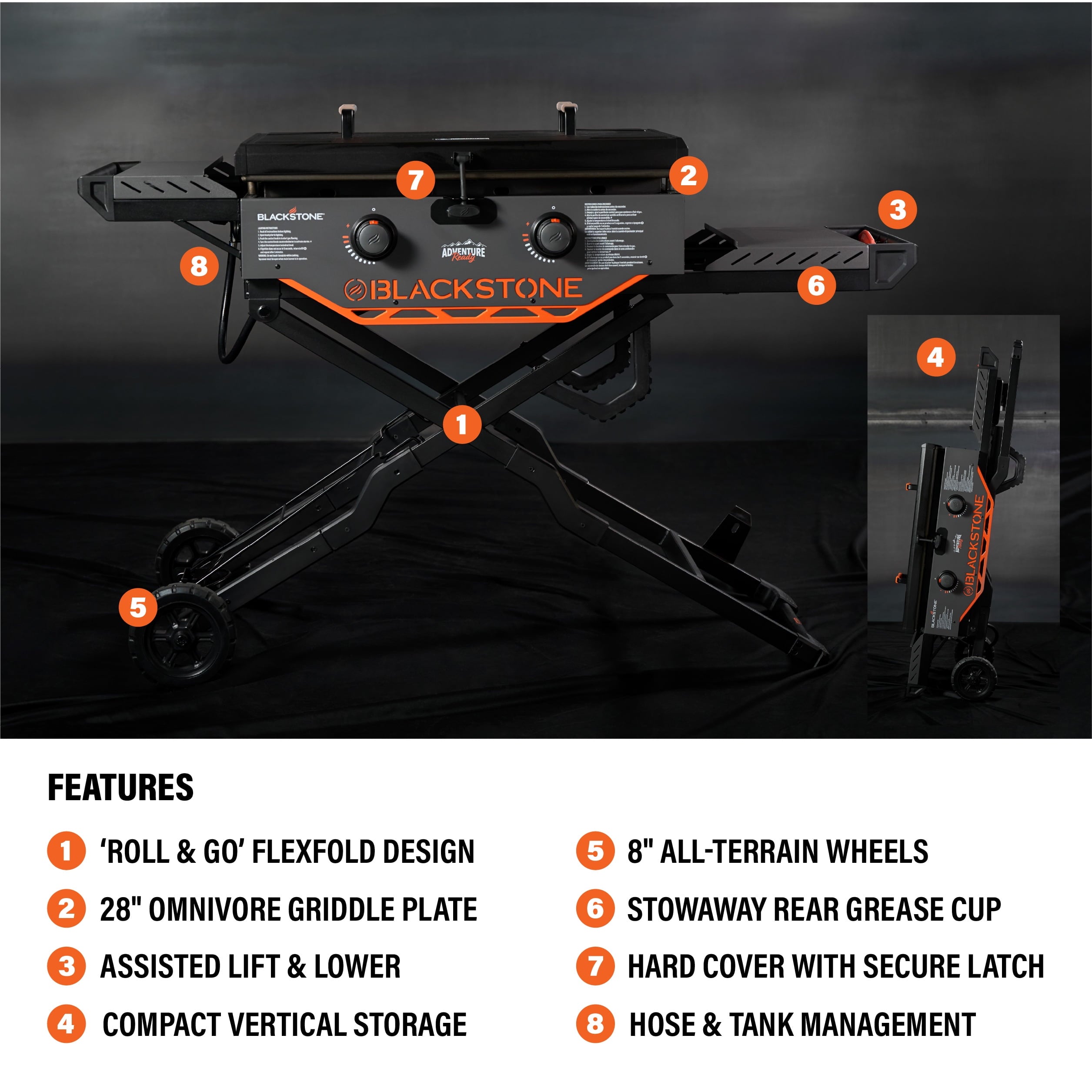 Blackstone Adventure Ready Outdoor Griddle, 28 Inch 2-Burner Flat Top Grill with Flexfold Legs, Gray Blackstone