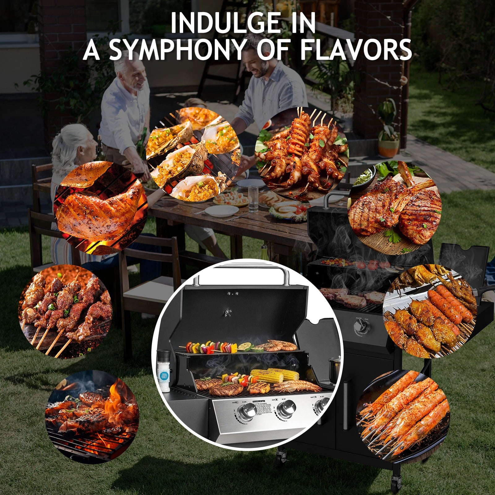 SalonMore Outdoor Gas Grill with Side Stove 46000BTU for Patio Outdoor Party Cooking BBQ SalonMore
