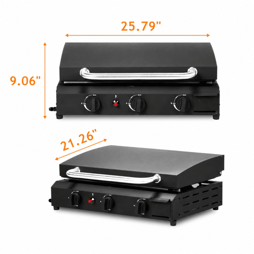 Alvantor 3 Burner Propane Gas Griddle with Ceramic Coated Cast Iron Pan Black 25.8 x 21.3 in Gas Grills