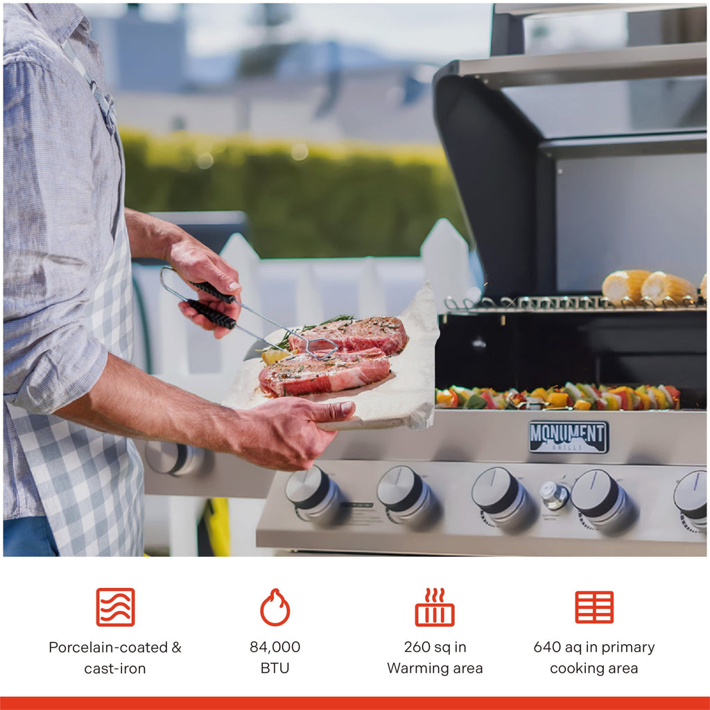 Monument Grills Denali Series 6-Burner Black Dual Fuel Cabinet Grill with Clearview Lid and LED Knobs Monument Grills