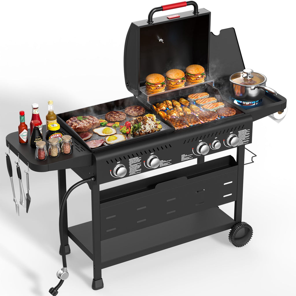50,000 BTU Grill and Griddle Combo, 702 SQ.IN Cooking Space, Non-Stick Porcelain Enamel Grates, for Backyard BBQ, Outdoor Cooking Tcisa