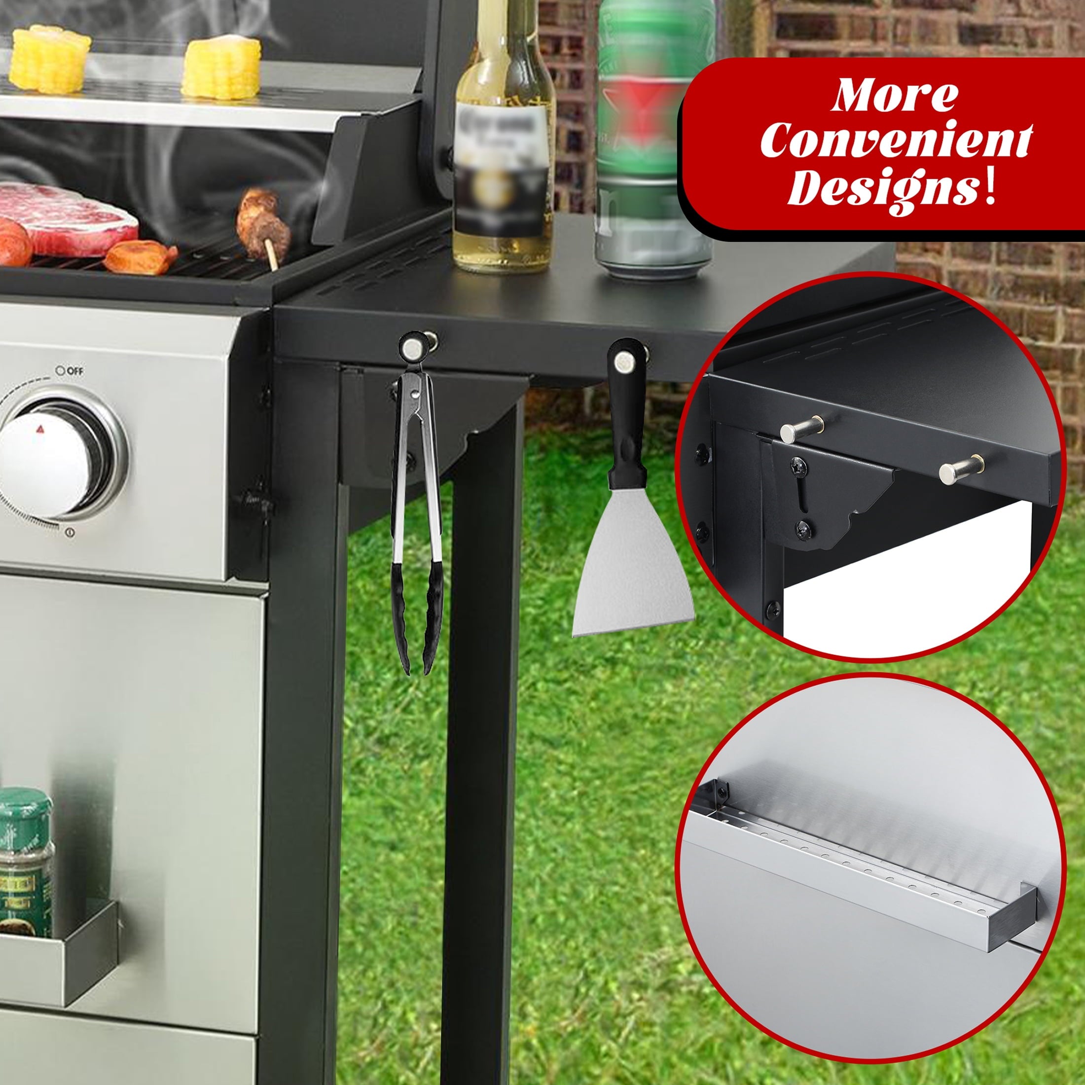 Nice Cooker 4-Burner Propane Gas Grill with 2 Foldable Side Tables, 34200 BTU Outdoor BBQ Grill with Porcelain-Enameled Grates, Built-in Thermometer, Easy Assembly for Patio, Backyard BBQ Gas Grills