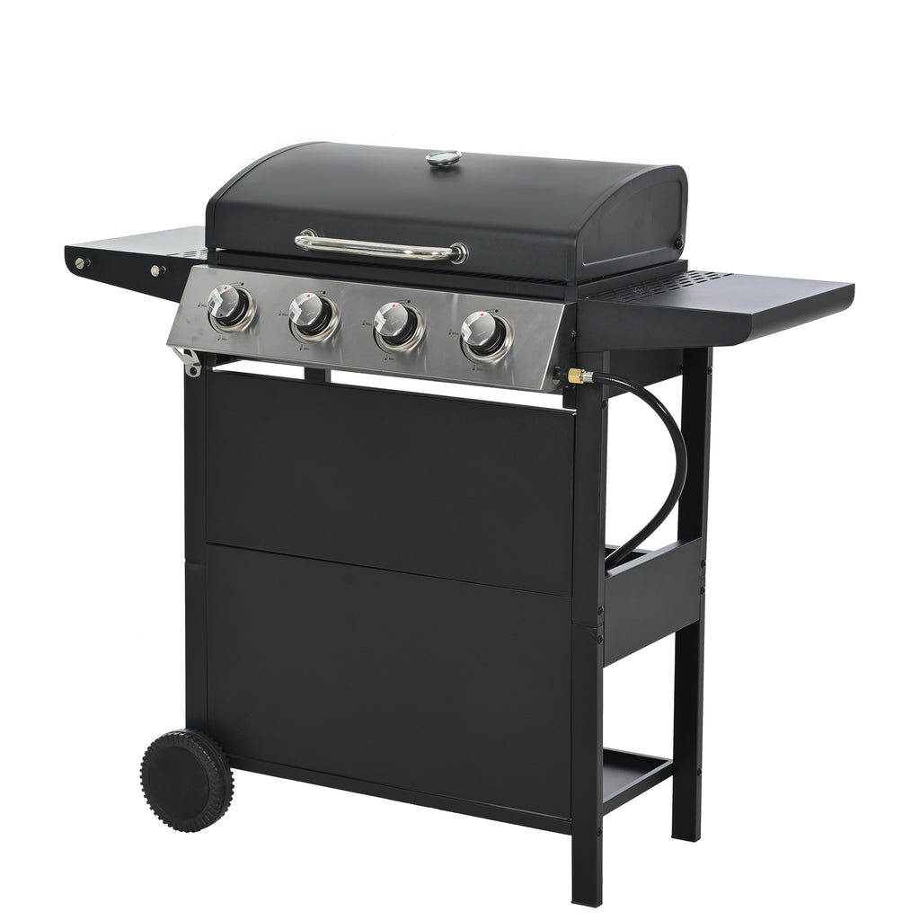 Minyam 4-Burner Propane Gas Grill with Side Shelves and Wheels, Stainless Steel Gas Grills