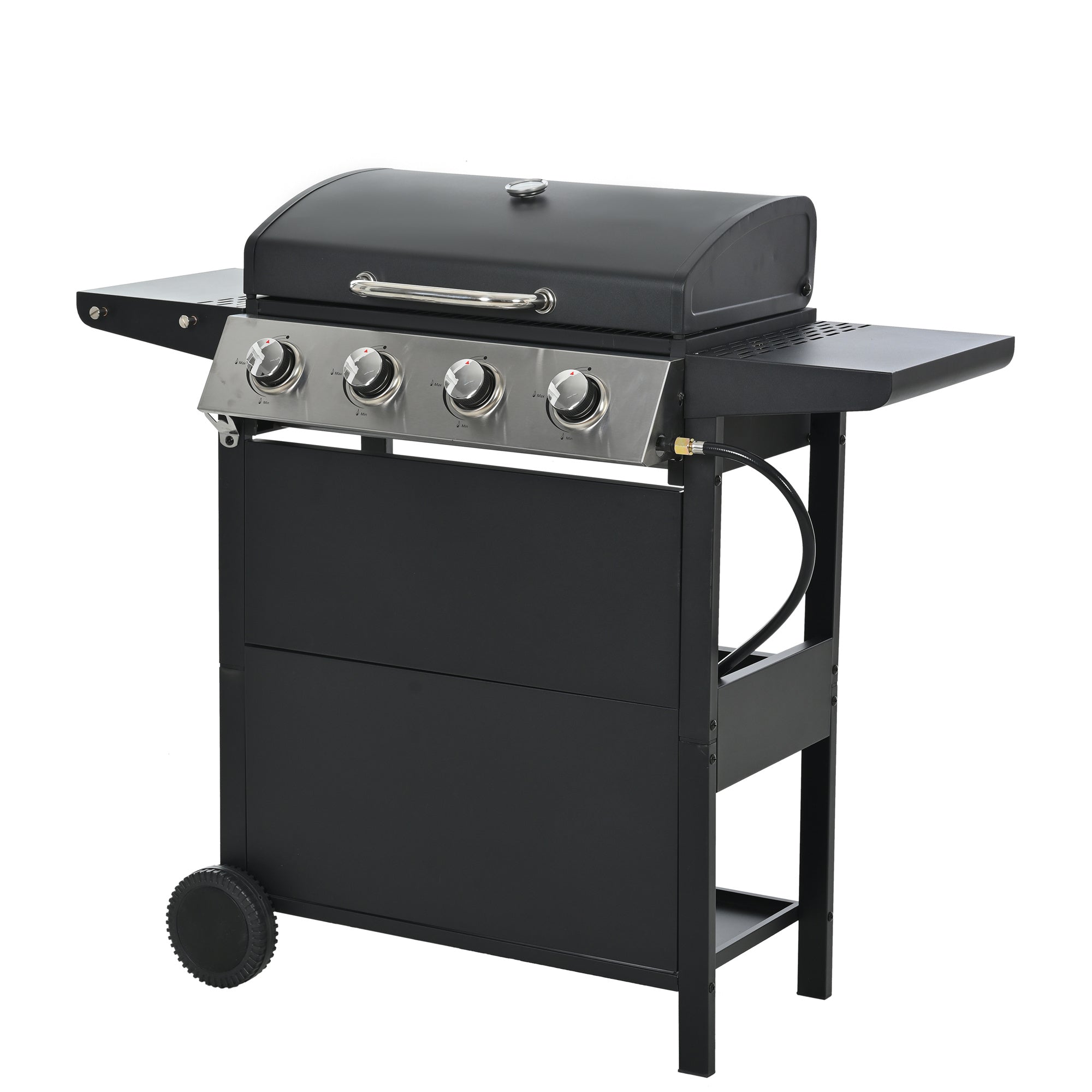 Minyam 4-Burner Propane Gas Grill with Side Shelves and Wheels, Stainless Steel Gas Grills