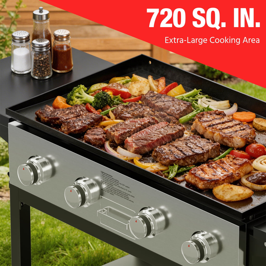 PARGRILL 36 Gas Griddle, 4 Independent Burners Propane Flat Top Grill with Side Tables, 60,000 BTU Outdoor Griddle Station with Wheels for Backyard BBQ PARGRILL