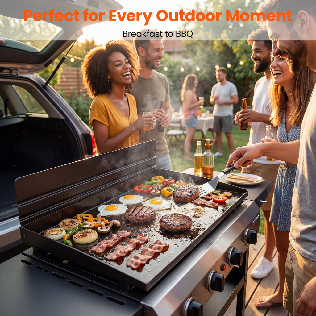 Tcisa 4 Burner Propane Gas Griddle with Standing Cart, Flat Top Grill with Hood for Camping, Tailgating, Backyard Gas Grills