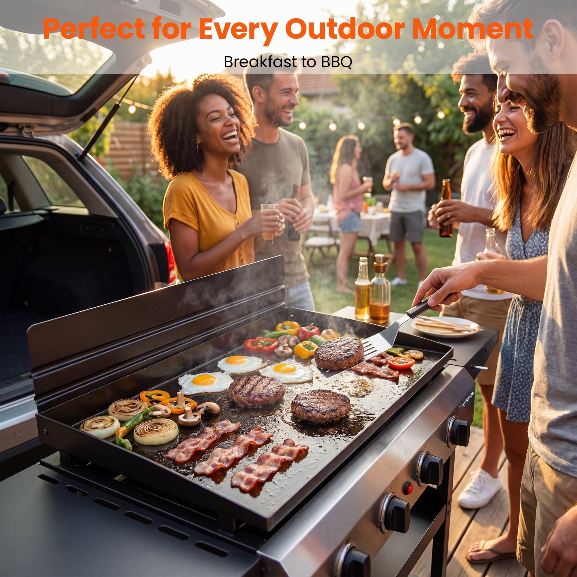 Tcisa 4 Burner Propane Gas Griddle with Standing Cart, Flat Top Grill with Hood for Camping, Tailgating, Backyard Gas Grills