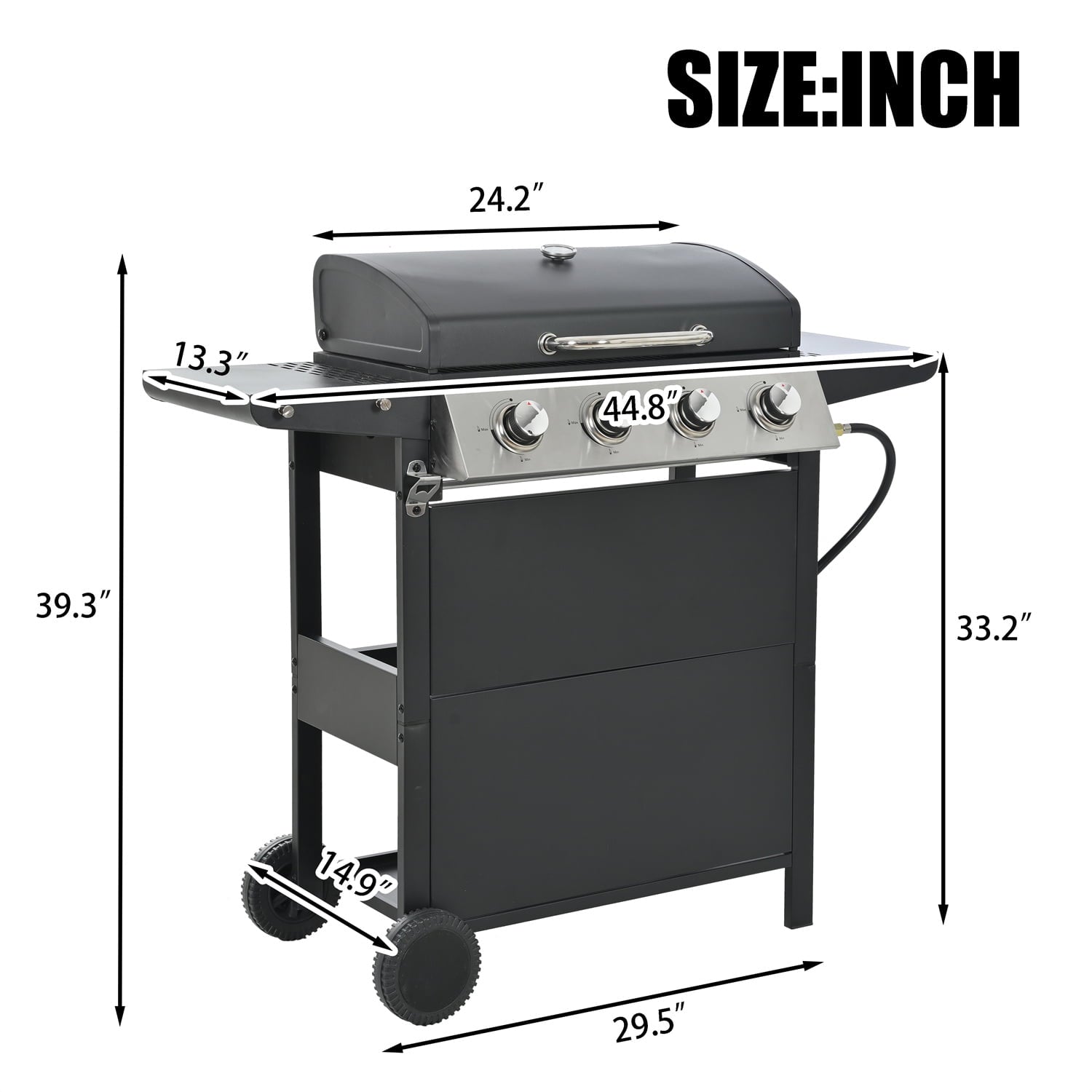 Highsound 4 Burner Gas Grill, Propane Grill, BBQ Grill with Thermometer, Gas Grill Outdoor for Small Gatherings, 34200 BTU Barbecue Grill with Foldable Rack Gas Grills