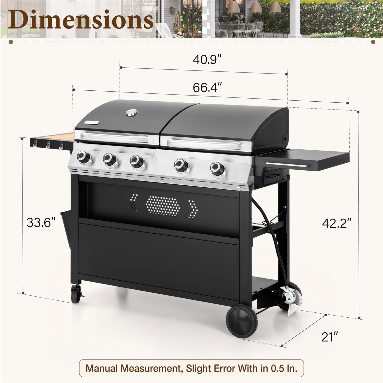 MF Studio 5-Burner Outdoor Propane Gas Grill and Griddle Combo BBQ Grill with Lid 54,000 BUT MF Studio