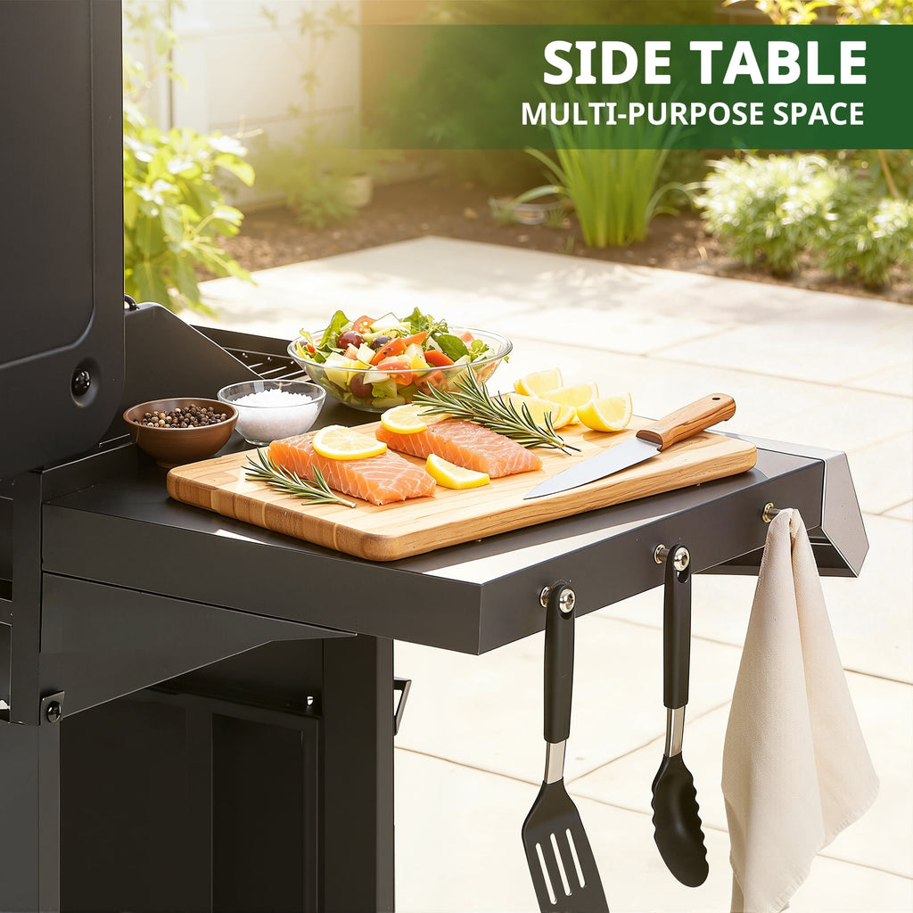 BBQ Grill, Seizeen Gas Grill with Side Burner, 40,000BTU 3-Burner Propane Grill w/Storage Cabinet, Steel Brush, Stainless Steel Camping for Backyard Patio, Portable Design on Wheels Gas Grills