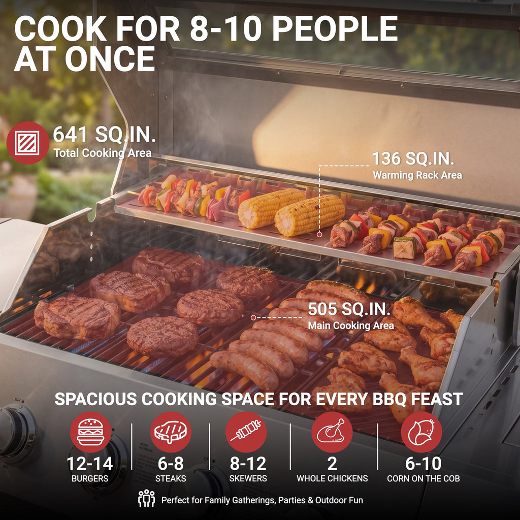 4-Burner Gas Grill and Griddle Combo with Side Burner, 50,000 BTU Propane BBQ Grill with Porcelain-Enameled Cast Iron Grates, Built-in Thermometer, Ideal for Patio Camping Outdoor Cooking Gas Grills