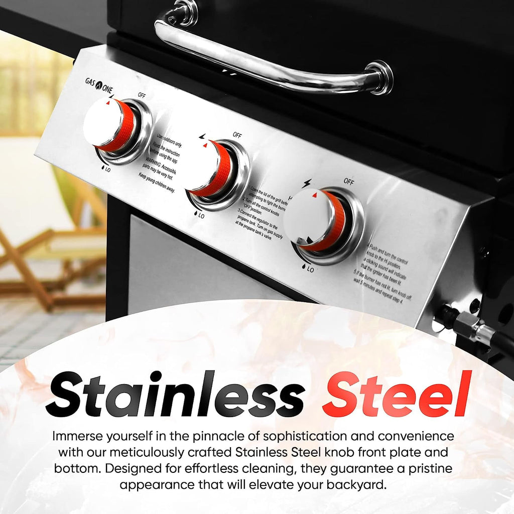 GasOne GP-1030S One 3 Burner Stainless Steel– Outdoor Cabinet Style with Wheels-High-Temperature Paint Gas One