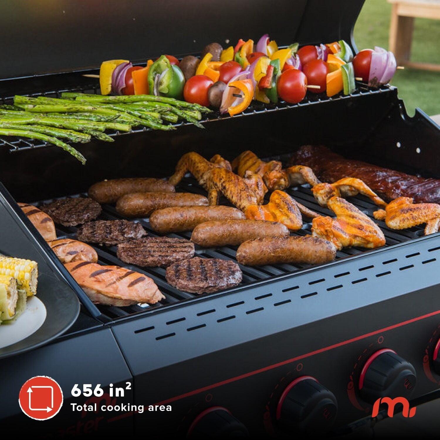 Megamaster 5-Burner Propane Gas Grill with Side Tables, Accessory Hooks, 50,000 BTUs, 656 SQ. In. Cooking Space, 2 Wheel Transport, Outdoor Kitchen Grill for BBQs, Backyards, and More - 720-0982 Gas Grills