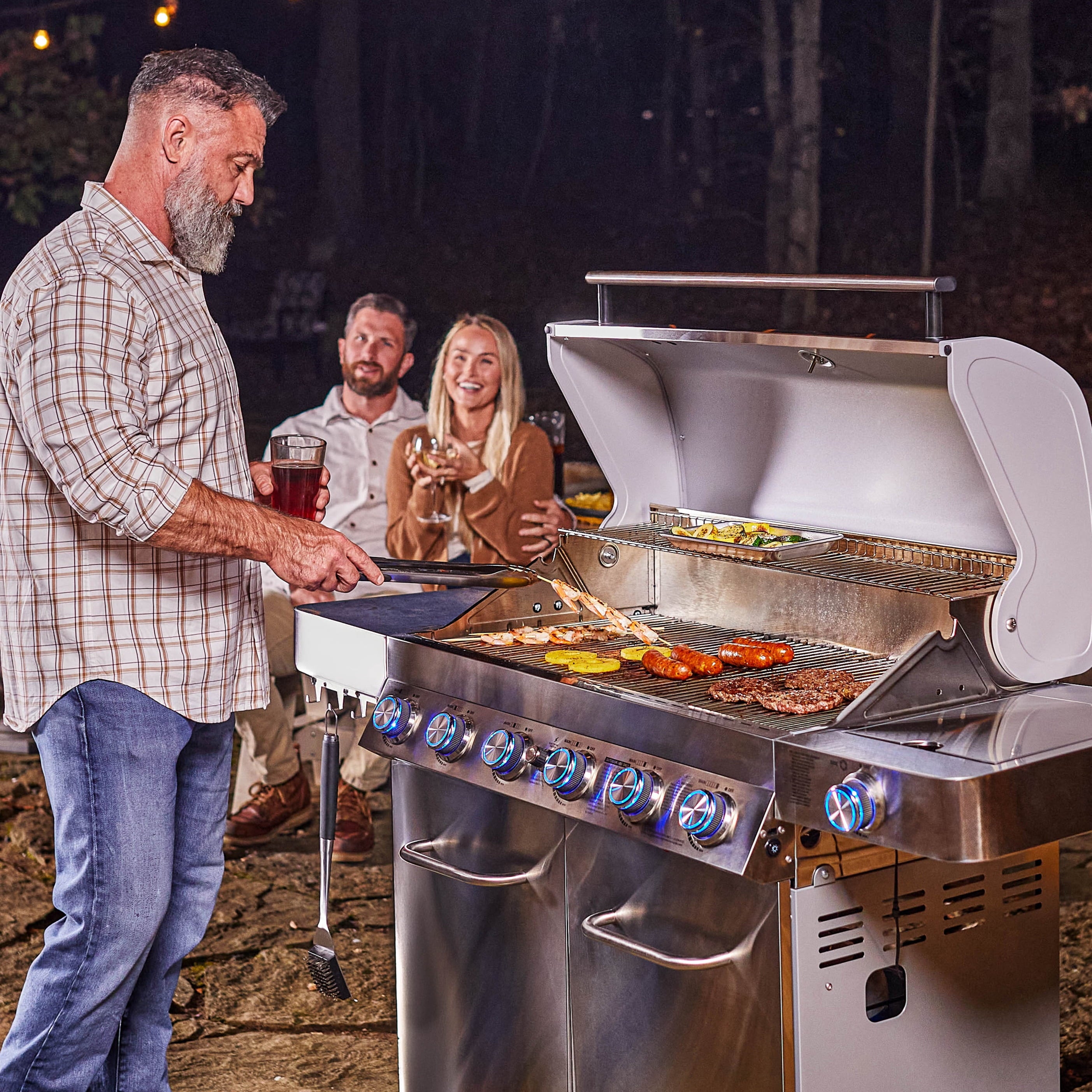 Monument Grills 6+1 Burner Propane Gas Grill  84,000 BTU Stainless Steel Outdoor Patio Barbecue Grill  LED Controls , Free Rotisserie Kit , and Easy Cleanup , 77352 Monument Grills