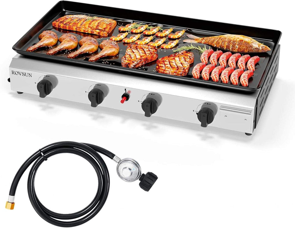 4-Burner Portable Propane Griddle with Nonstick Enameled Cooking Surface, 40,000 BTU Tabletop Flat Gas Grill for Outdoor Cooking, Camping, Tailgating Unbranded