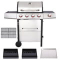 4 Burner Propane Gas Grill Combo w/Side Burner, 3-in-1 BBQ Grill with Charcoal Smoker & Griddle Plate, 46,750 BTU, 448 Sq.In. Stainless Steel Outdoor Cooking Station Nice Cooker