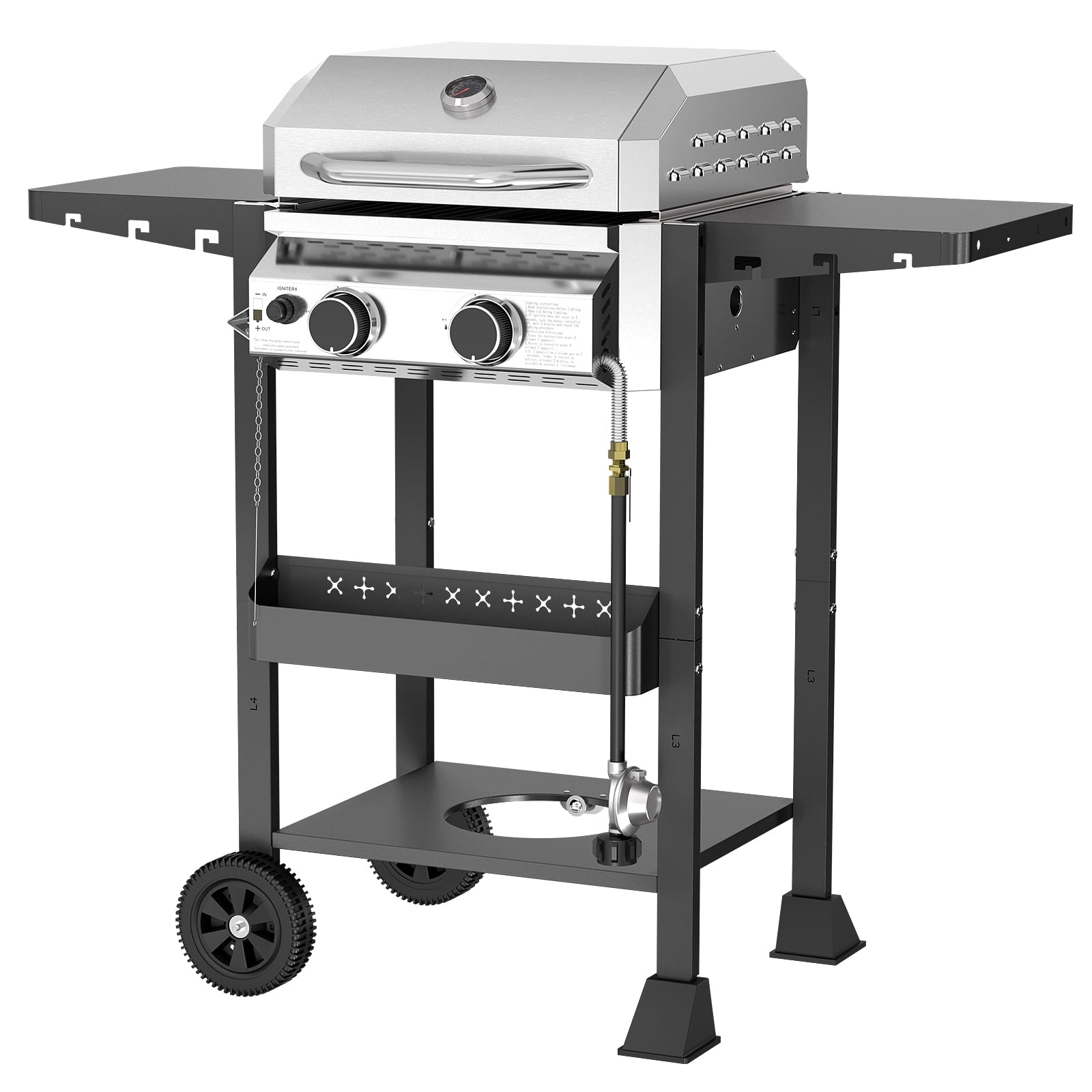 WAA Propane Gas Grill with 2-Burner,Outdoor Gas BBQ Grill with Side Storage Shelves,Top Cover Lid, Oil Tray,Wheels,Barbeque Stove for Barbecue Cooking,Patio,Camping and Party,16000 BTU Gas Grills