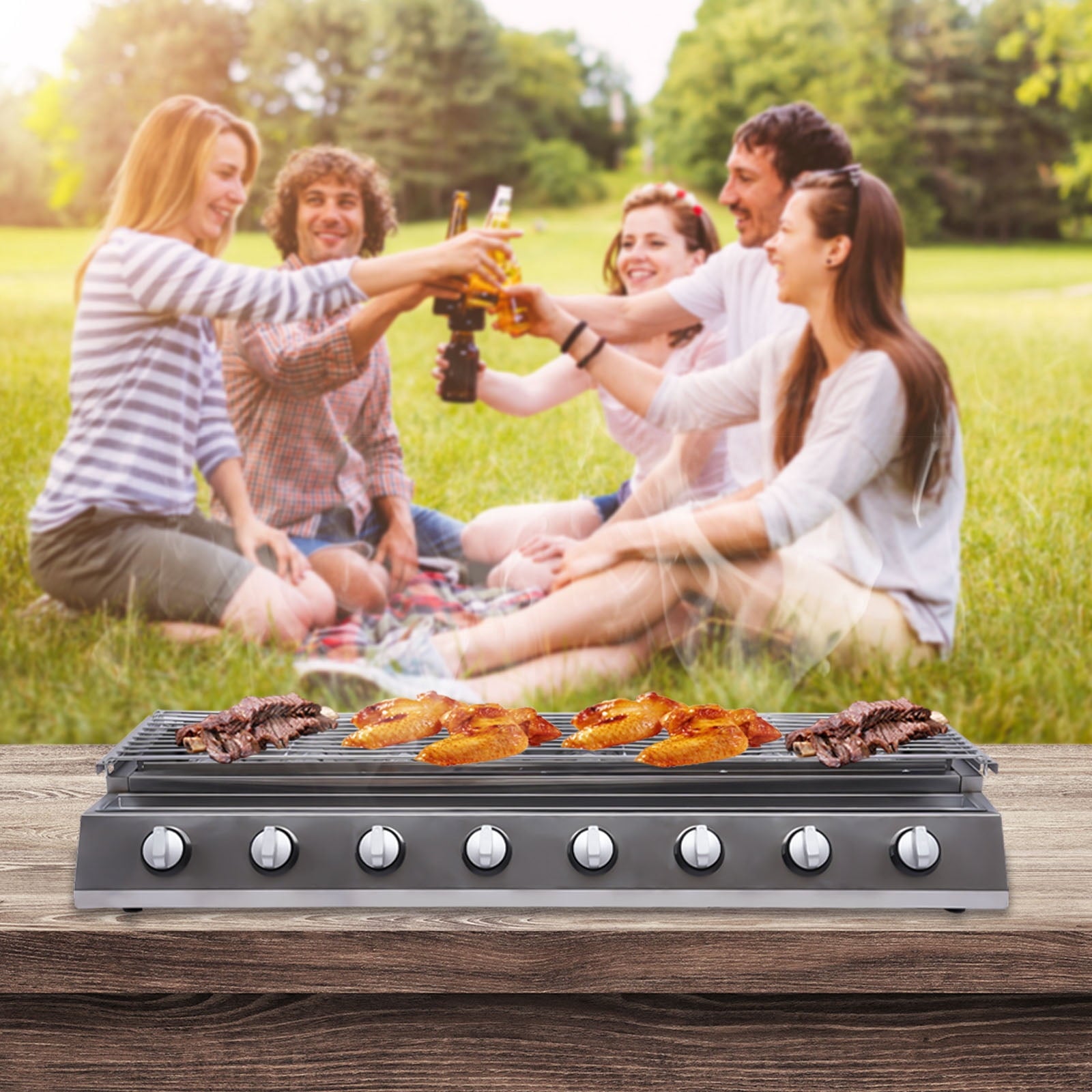 40.94*15.7*7.9in 8 BBQ Gas Grill 201 Stainless Steel Silver Patio Garden Barbecue Grill for Restaurants Barbecue Restaurants Unbranded