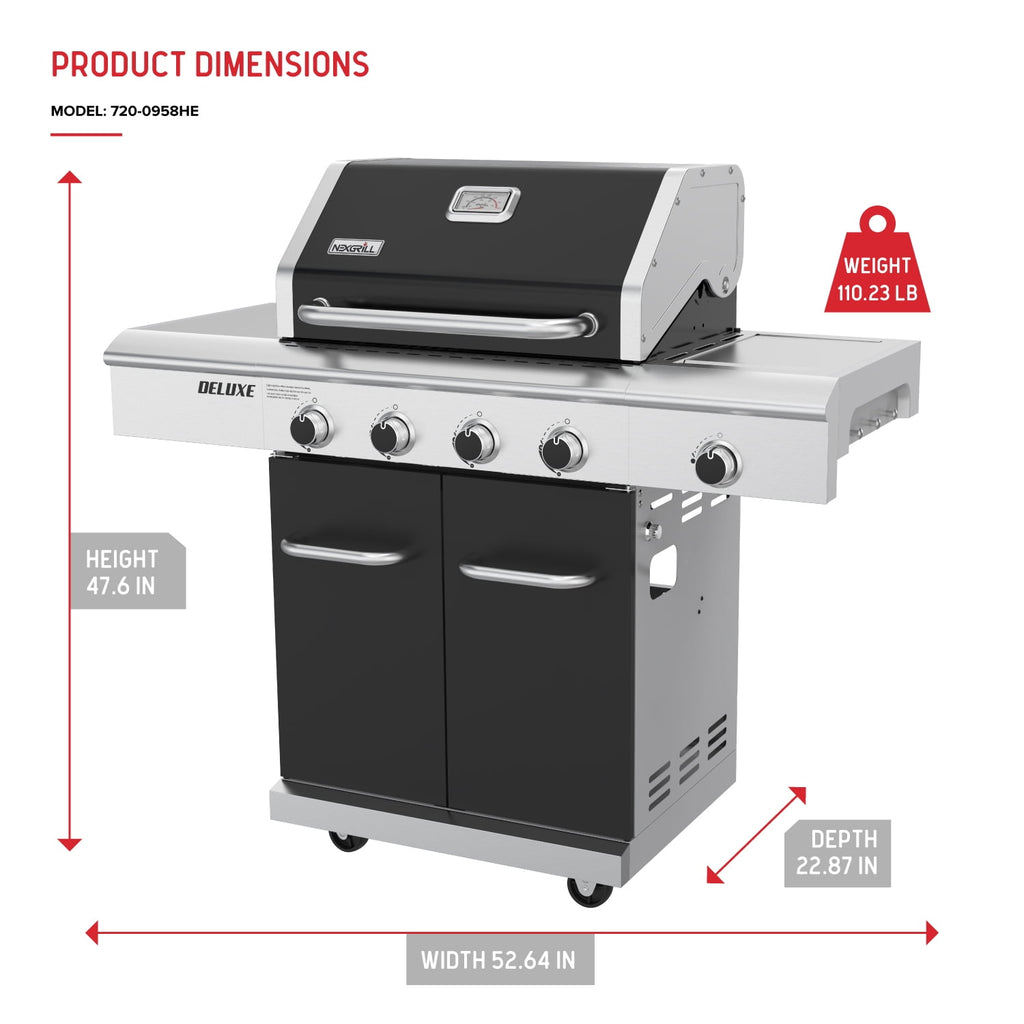 Nexgrill 4-Burner Dual Fuel Gas Grill with Side Burner and Griddle Insert, 627 SQ In Total Cooking Space, 59,000 BTUs Output, BBQ Grill Perfect for Outdoor Gatherings - 720-0958HE Gas Grills