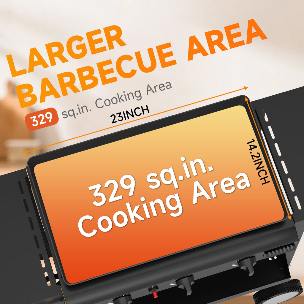 SKOK 23'' 45,000 BTUs Portable 3-Burner Propane Flat Top  Gas Propane Griddle with Hood for Camping Gas Grills