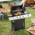 43.3x43.3 Large Cooking Area 3-Burner Grill - Side Burner, Cast Iron Grates, 36, 000 BTU Output, Lockable Wheels, Black Camping Grill for Outdoor Barbeque U-HOMY