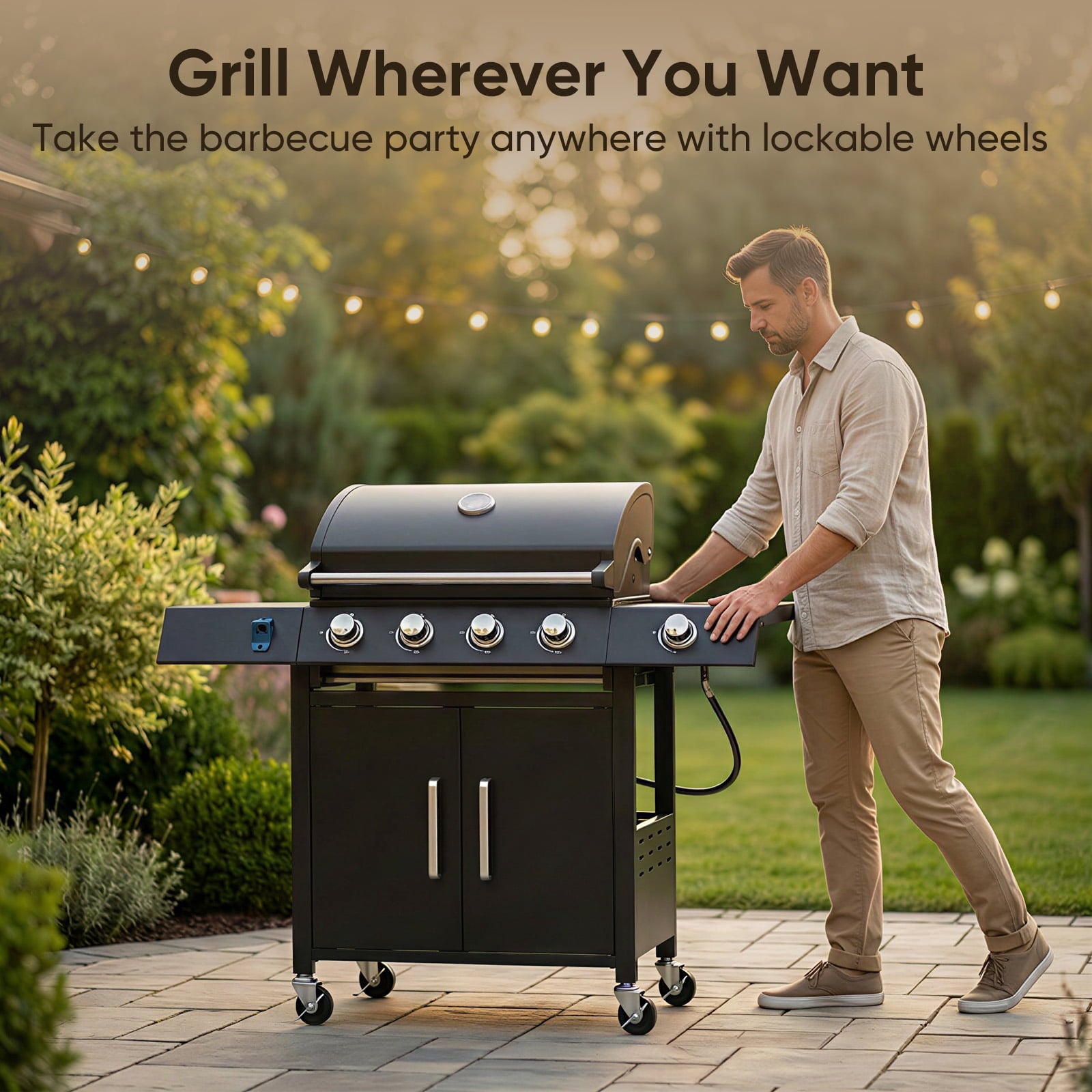 TABU 4-Burner Propane Gas Grill with Side Burner, 58,000 BTU Propane BBQ Grill with Storage Cabinet, Ideal for Outdoor Cooking TABU