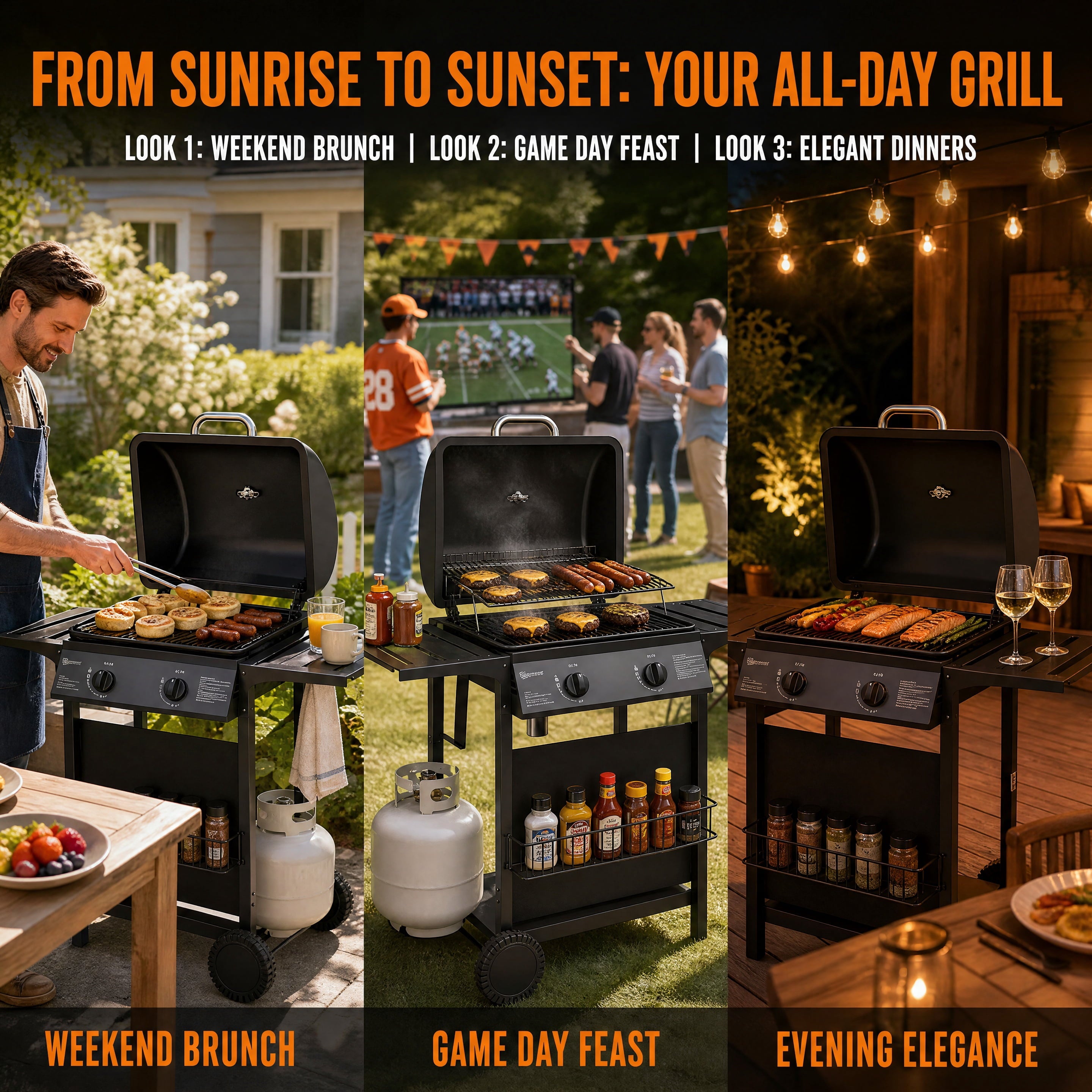 2 Burner 18000 BTU Propane Gas Grill Freestanding Outdoor BBQ Grill Dual?Zone Flat Top Grill with Warming Rack Side Tables for Backyard Patio Garden Family Outdoor Cooking Cozynest