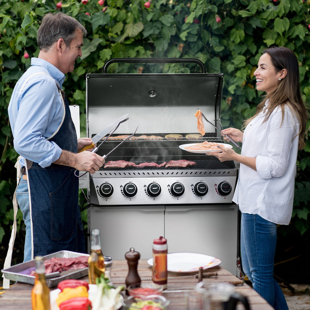 Royal Gourmet GA6406W 6-Burner BBQ Gas Grill, with Sear Burner and Side Burner, Cabinet Style Grill, 74,000 BTU, White Royal Gourmet