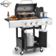 30000 BTU Gas Grill with 4 Universal Wheels, 3 Burners Outdoor BBQ Grill with Steel Brush & Thermometer for Outdoor Camping Gas Grills