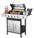 Seizeen 4 Burner Outdoor BBQ Grill with Side Burner, 46,790BTU Propane Gas Grill Stainless Steel, 2-IN-1 Enameled Cast Iron Grid & Frying Plate, High Lid, for Patio and Garden Cooking Seizeen