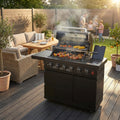 46-Inch Outdoor Kitchen Island Grill, 6-Burner 75,300 BTU Stainless Steel BBQ with Rotisserie Kit, Granite Countertops, Storage Cabinets & Wheels, Propane/Natural Gas Convertible, Black Chery Industrial