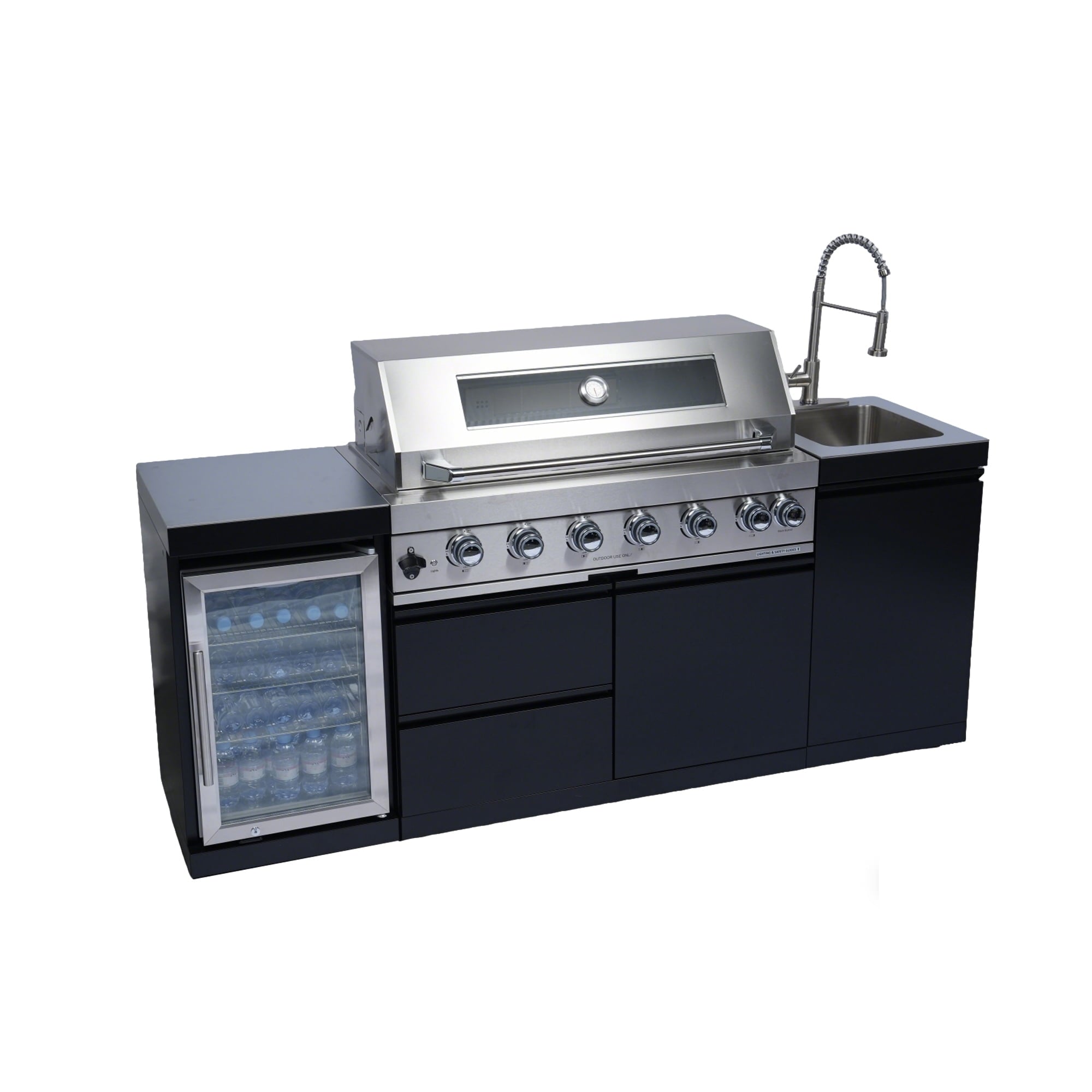 82Inch 6-Burner 85000 BTU Deluxe Stainless Steel Gas Outdoor Kitchen Bar Barbecue Island Grill  + Wine Cooler Compact Refrigerator + Rotisserie + Stainless Steel Countert + Storage Cabinets & Drawers My Store