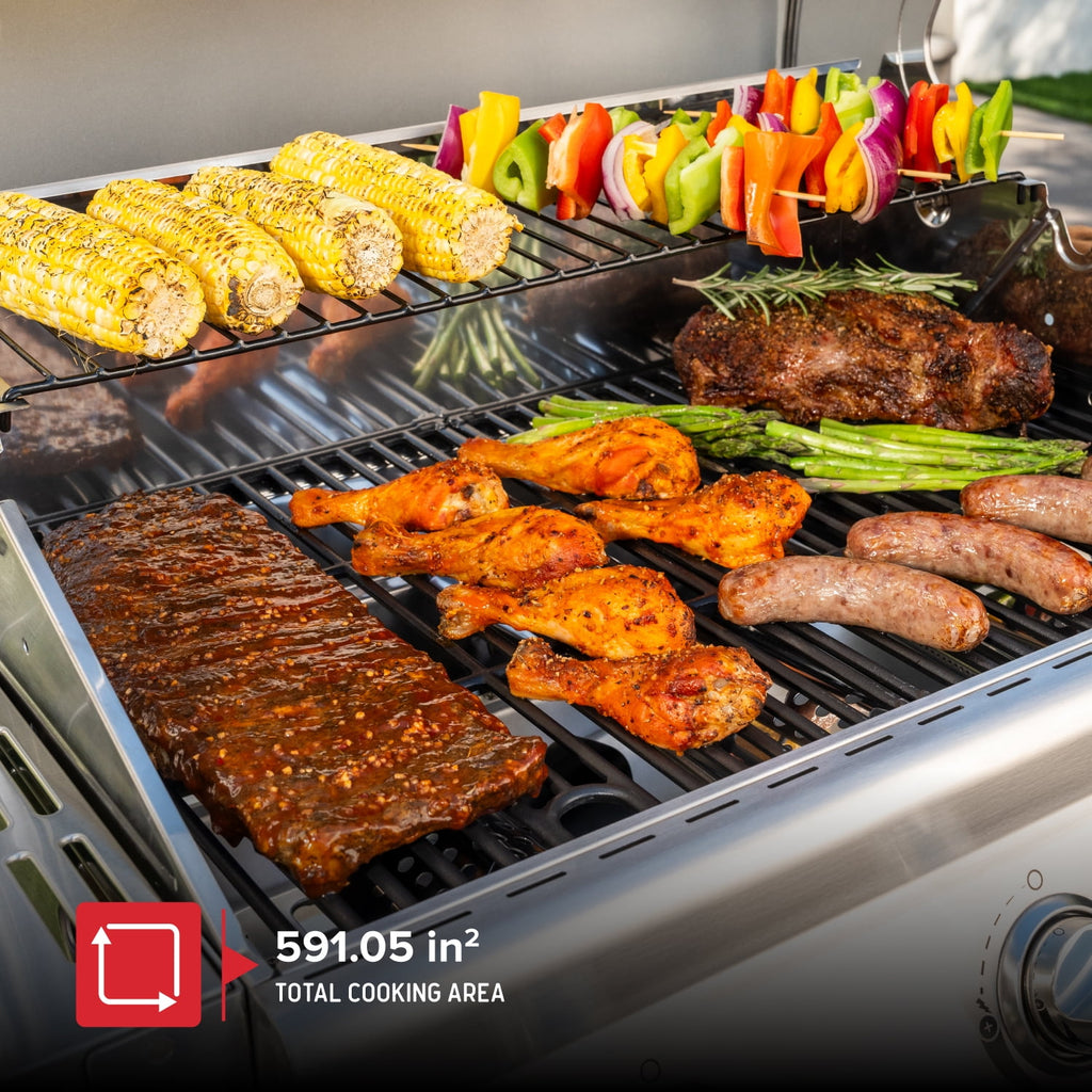 Nexgrill 3-Burner Stainless Steel Propane Gas Grill with Side Tables, 40,500 BTUs, 4 Wheel Transport, 591 SQ. IN. Cooking Space, Outdoor Kitchen Grill for BBQs, Patios, and More - 720-0830MN Nexgrill