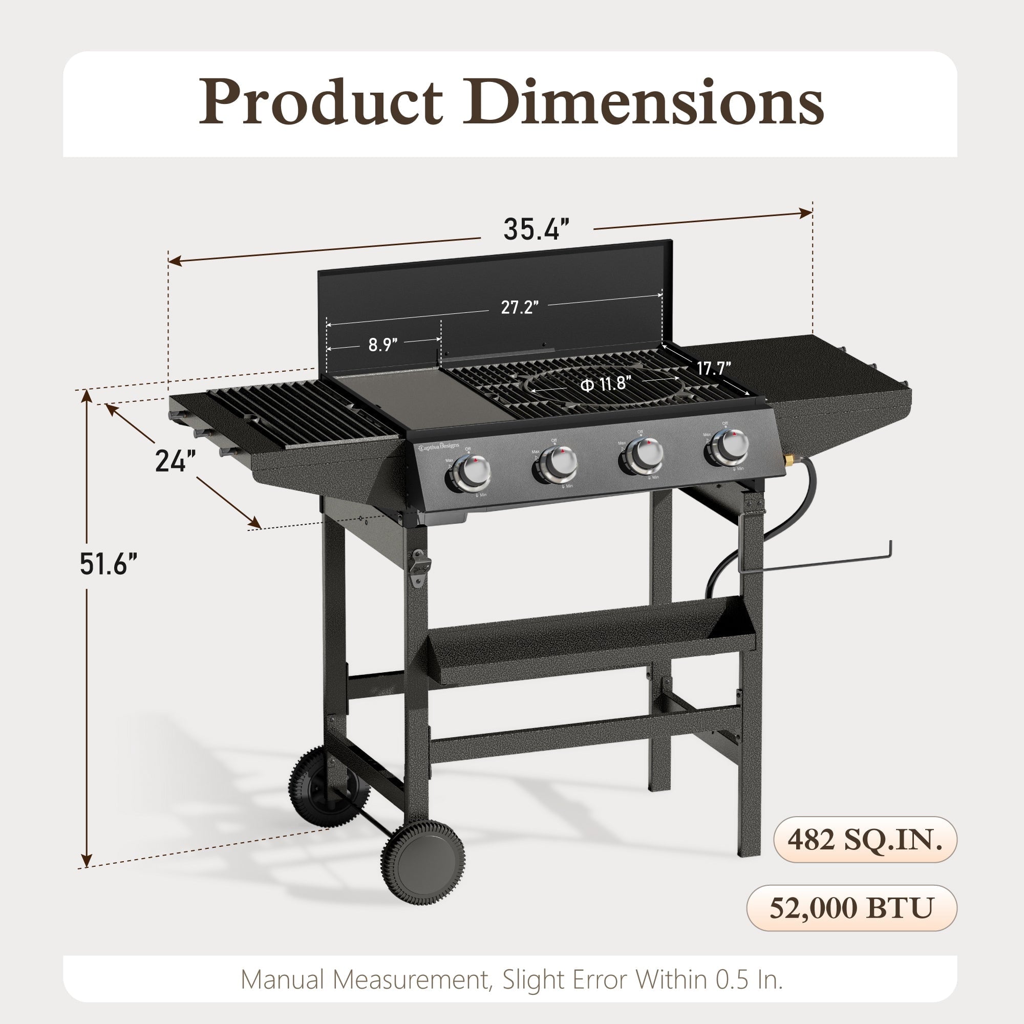 Alpha Joy 4-Burner Propane Gas Grill All-In-One 52,000 BTU BBQ Grill with Grates and Griddle 485 SQ.IN. Cooking Area Alpha Joy