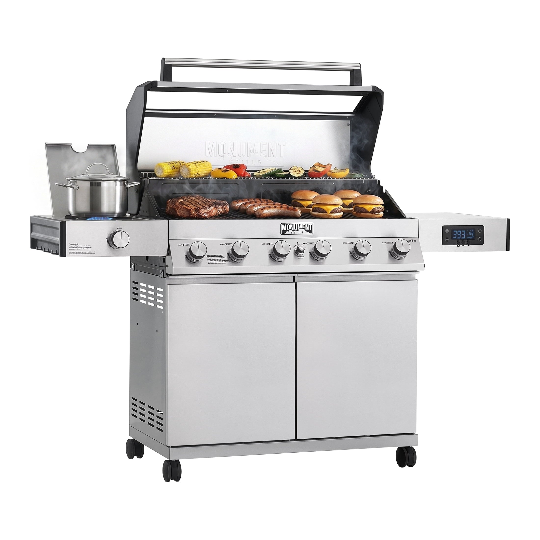 Monument Grills Denali Series 6-Burner Black Dual Fuel Cabinet Grill with Clearview Lid and LED Knobs Monument Grills