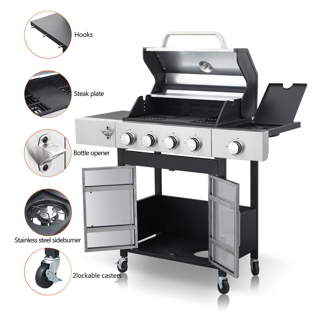 Segmart 4-Burner Gas Grill, 51,000 BTU Stainless Steel Propane Grill with Cast Iron Grates, Outdoor Barbecue with Large Cooking Space and Side Tables, Outdoor Kitchen Grill for Patio & Backyard My Store