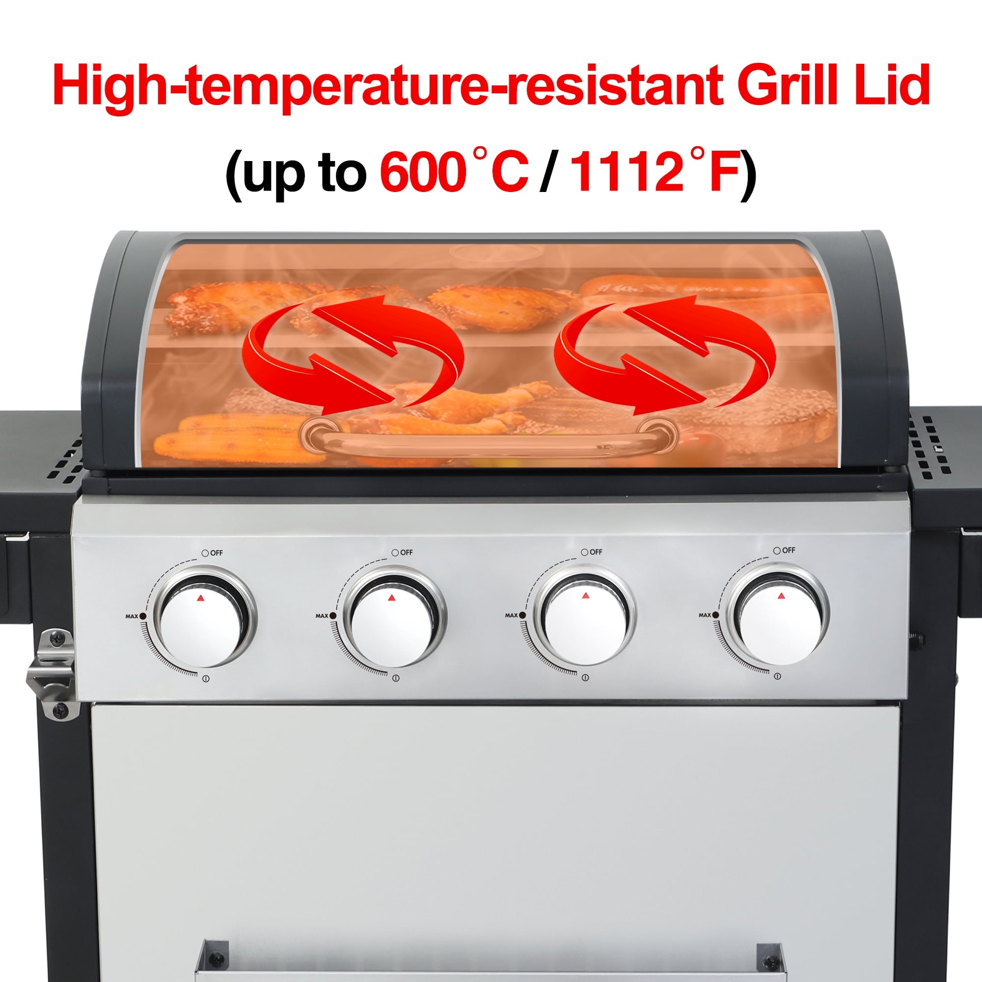4-Burner Propane Gas Grill – 40,000 BTU Stainless Steel BBQ Grill with Porcelain-Enameled Cooking Grates, Pull-Out Grease Tray & Foldable Side Shelves, Even Heat Distribution Born Free