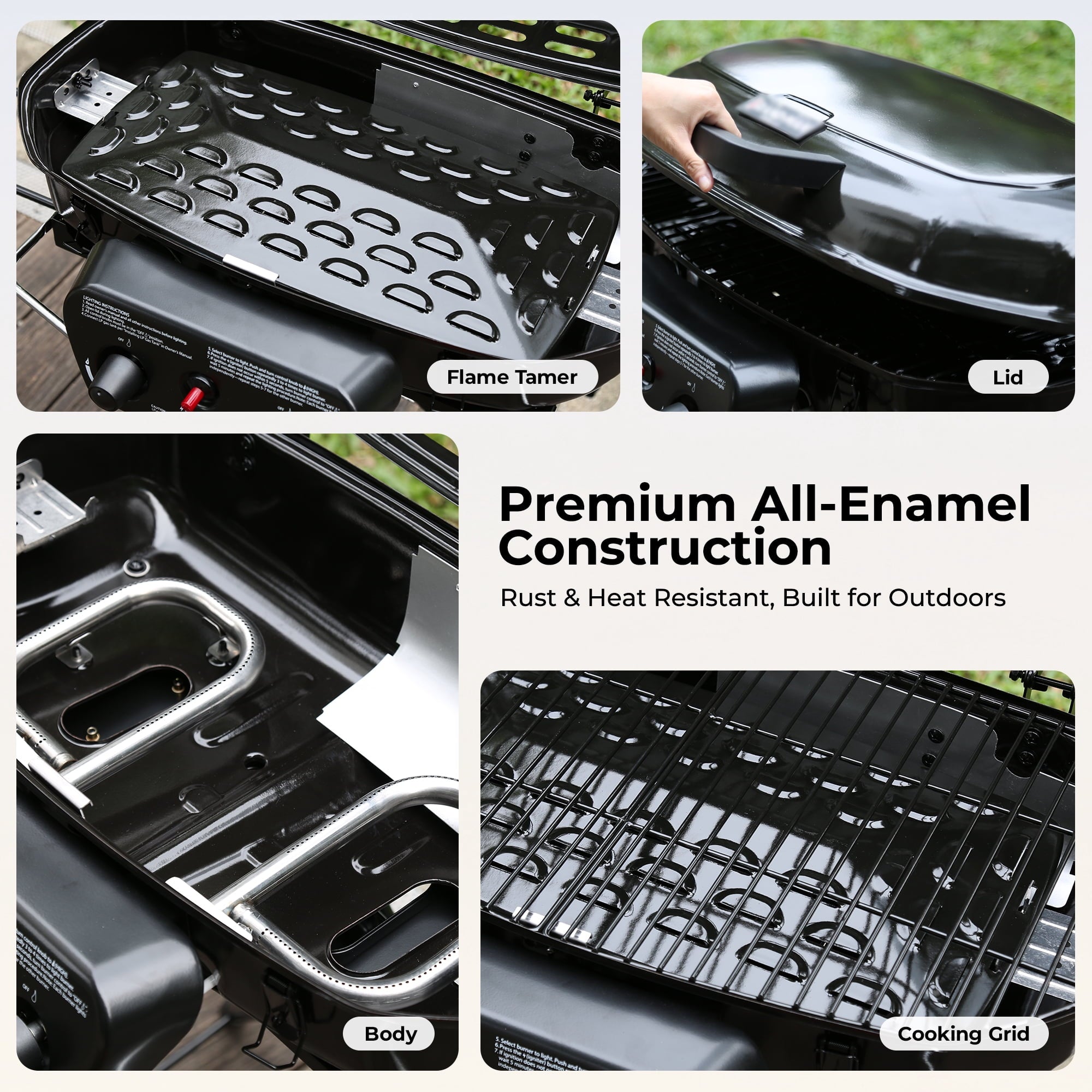 2 Burner Propane Gas Grill with Dual Cooking Surfaces, Porcelain Grate & Extra Griddle, Push-Button Ignition, Foldable Portable BBQ with Wheels for Backyard Patio Camping Gas Grills