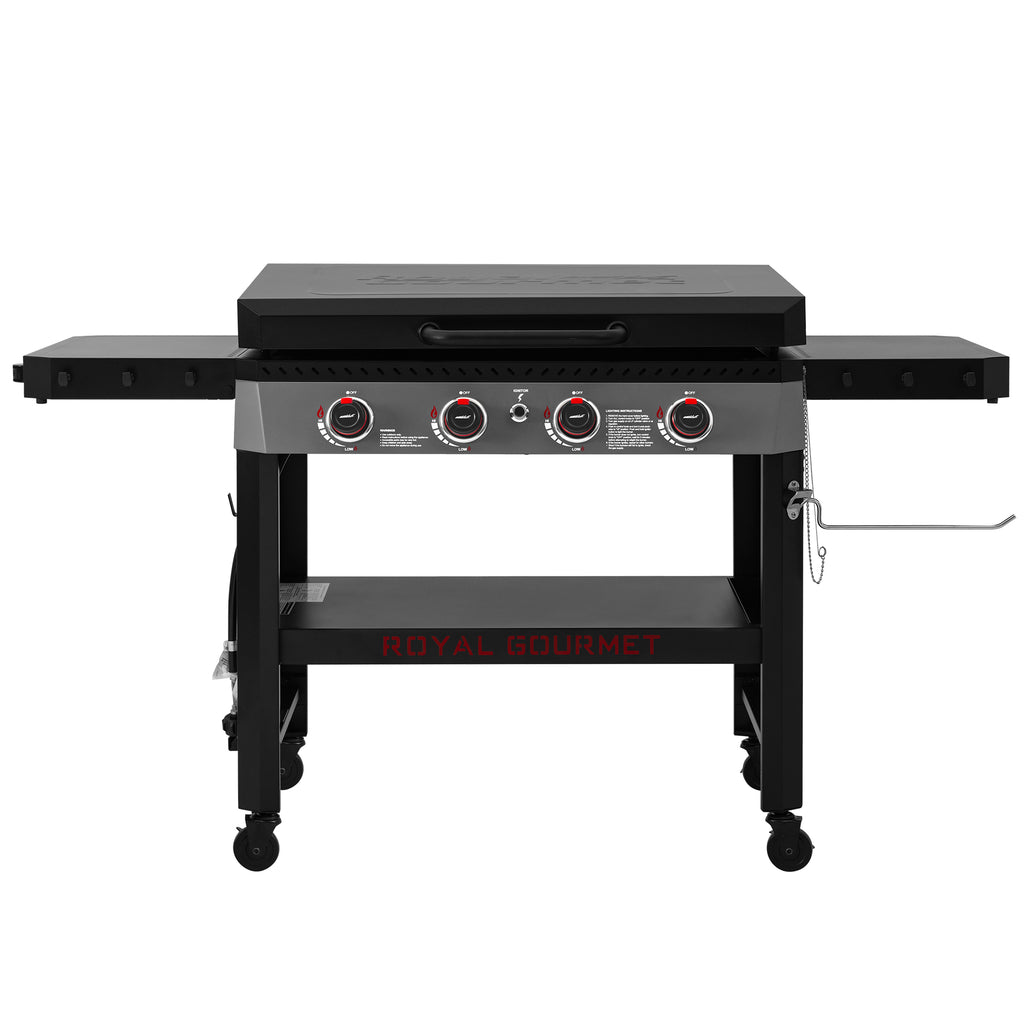 Royal Gourmet GB4005P 34-Inch 4-Burner Gas Griddle with Hood, Griddle with Collapsible Side Shelves and Storage Basket,Black Royal Gourmet
