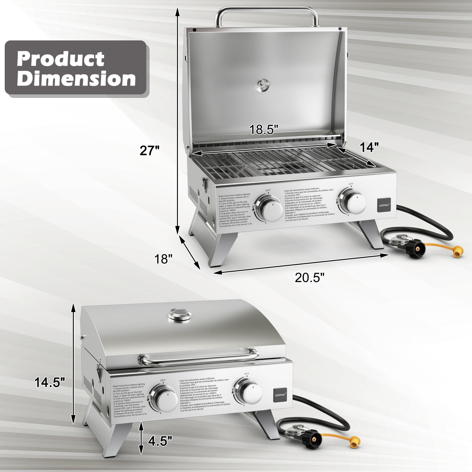 Gymax 2 Burner Portable BBQ Table Top Propane Gas Grill Stainless Steel Gymax