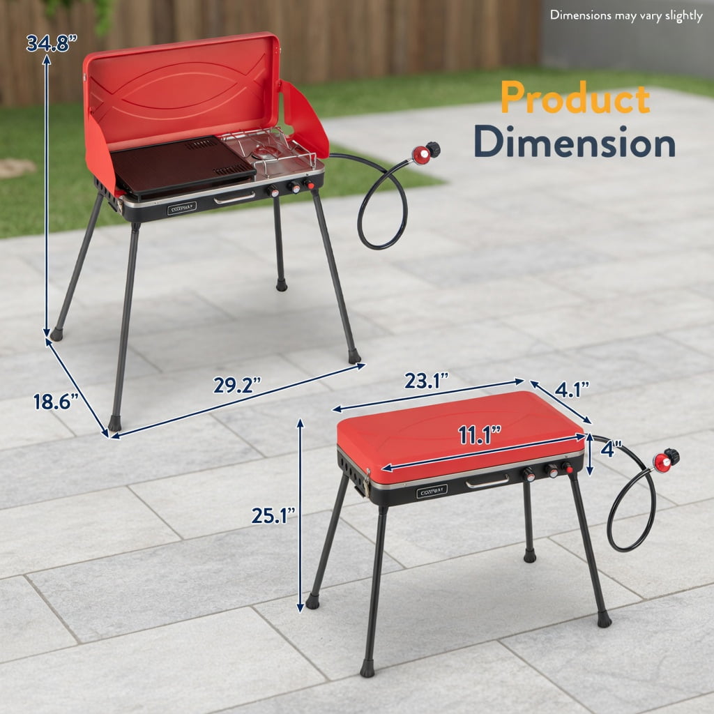 Resenkos Outdoor Barbecues Grill,2-in-1 Gas Camping Grill and Stove with 4 Detachable Legs-Red Resenkos