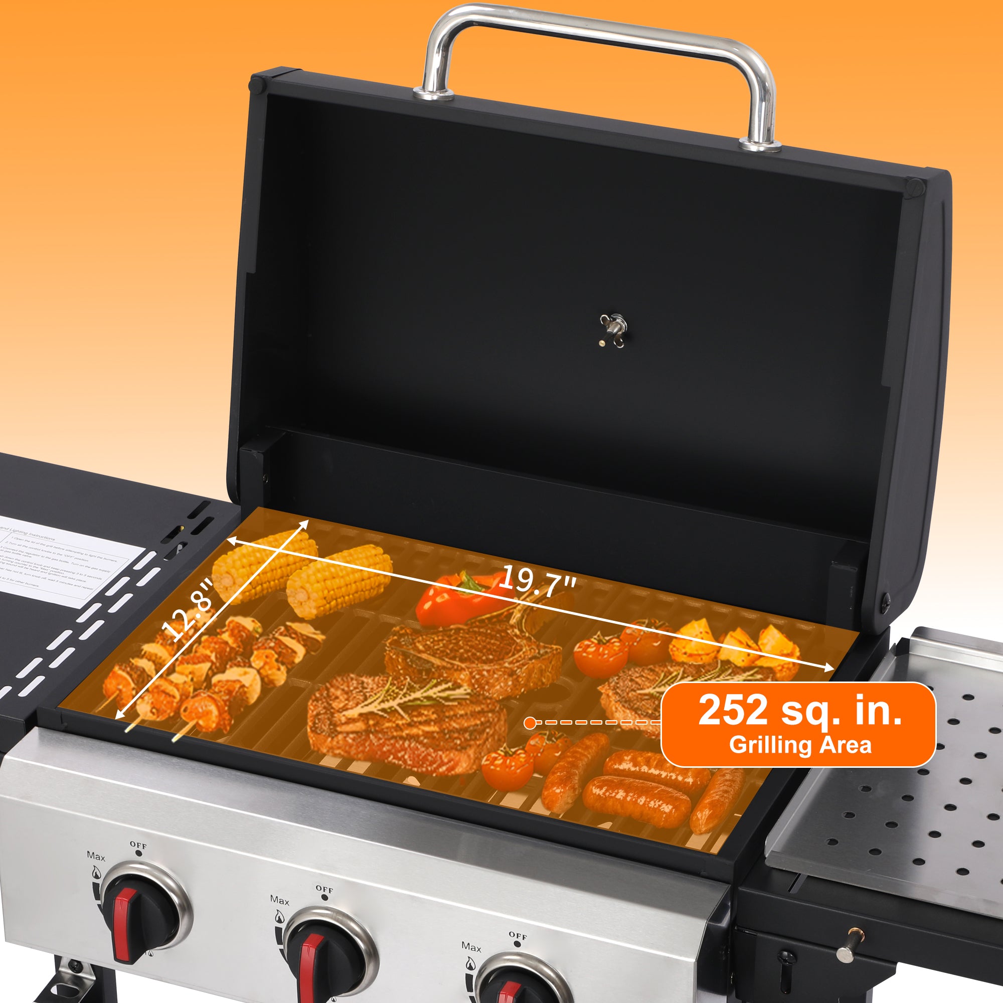 3-Burner Propane Gas Grill with Cast Iron Grate - 30000 BTU Output & Easy-Clean Grease Management for Perfect BBQs (3-Burner) Born Free