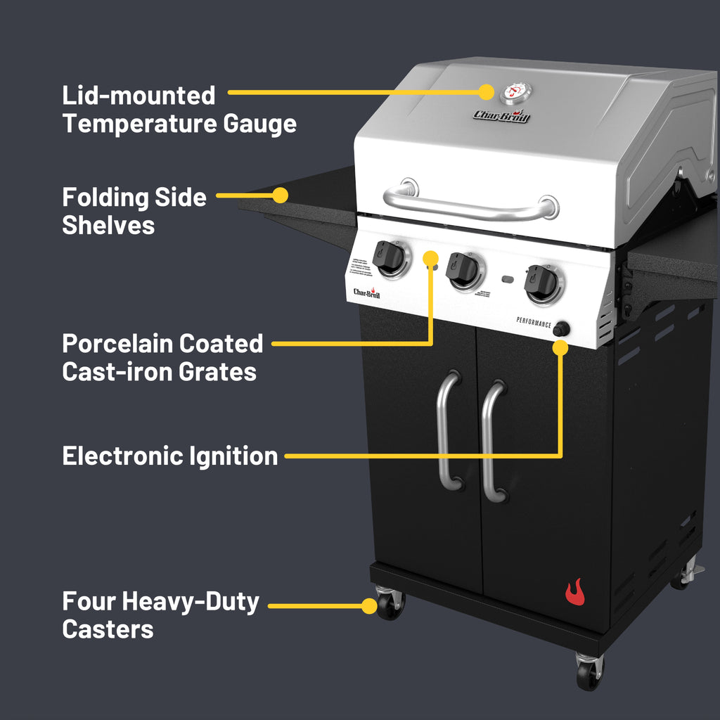 Charbroil? Performance Series? 3-Burner Cabinet Gas Grill, 375 sq in, Stainless and Black Charbroil
