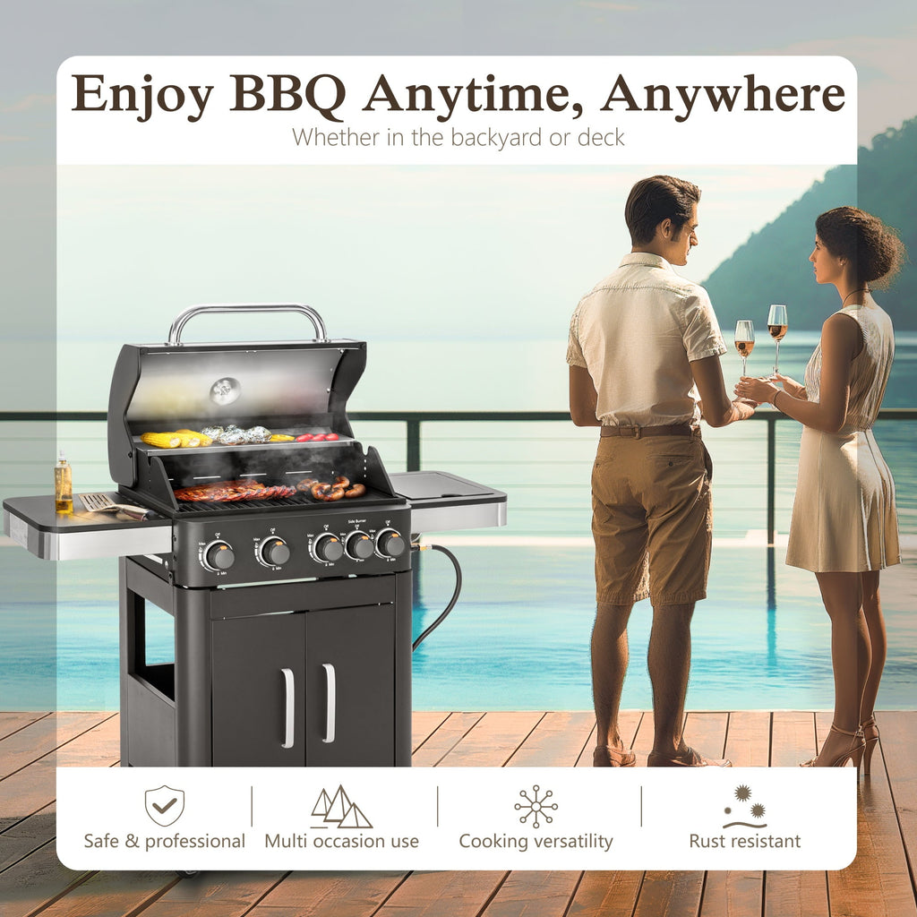 Alpha Joy 4-Burner Propane Gas Grill and Griddle Combo with Side Burner in Black Gas Grills