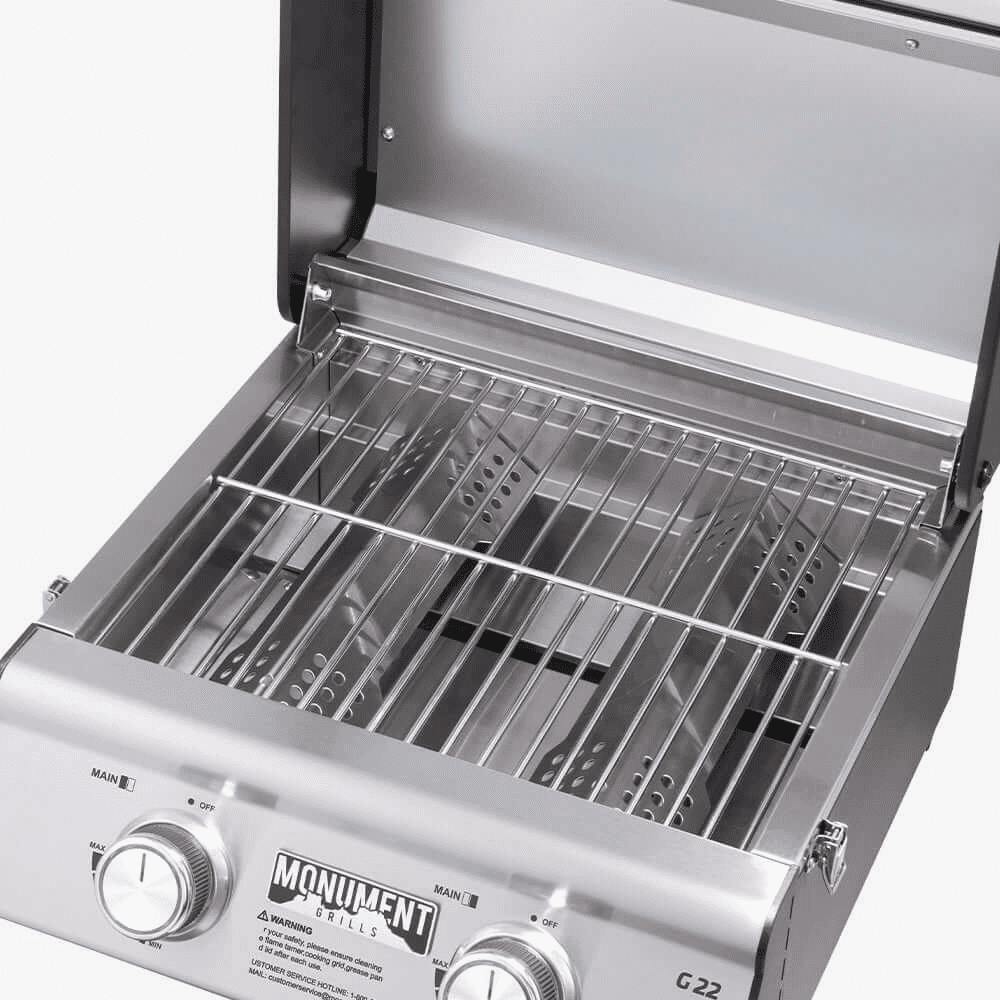 Monument Grills Portable 2-Burner Tabletop Propane Gas Grill with Locking Clearview Lid, Stainless Steel Monument Grills