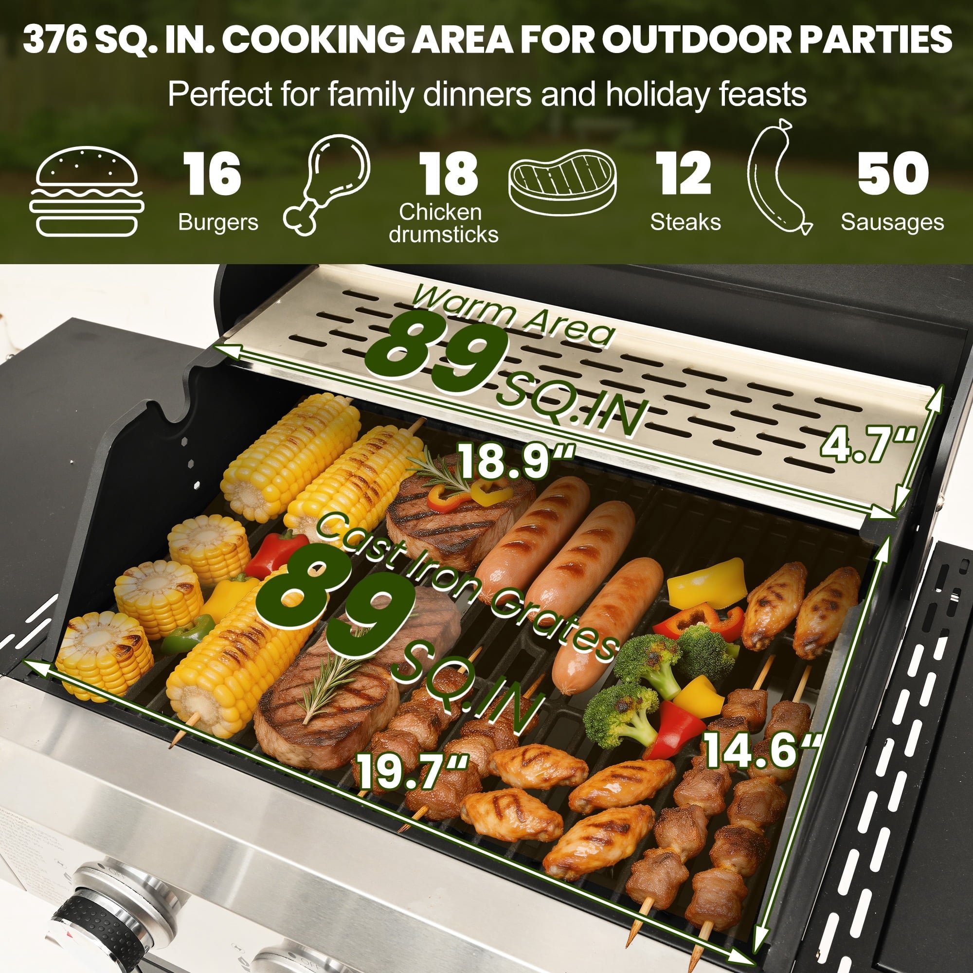Sesslife 3 Burner Propane Gas Grill, Stainless Steel BBQ Grill with Side Burner, 40500 BTU Portable Outdoor Cooking for Camping, Patio, Backyard, Black Gas Grills
