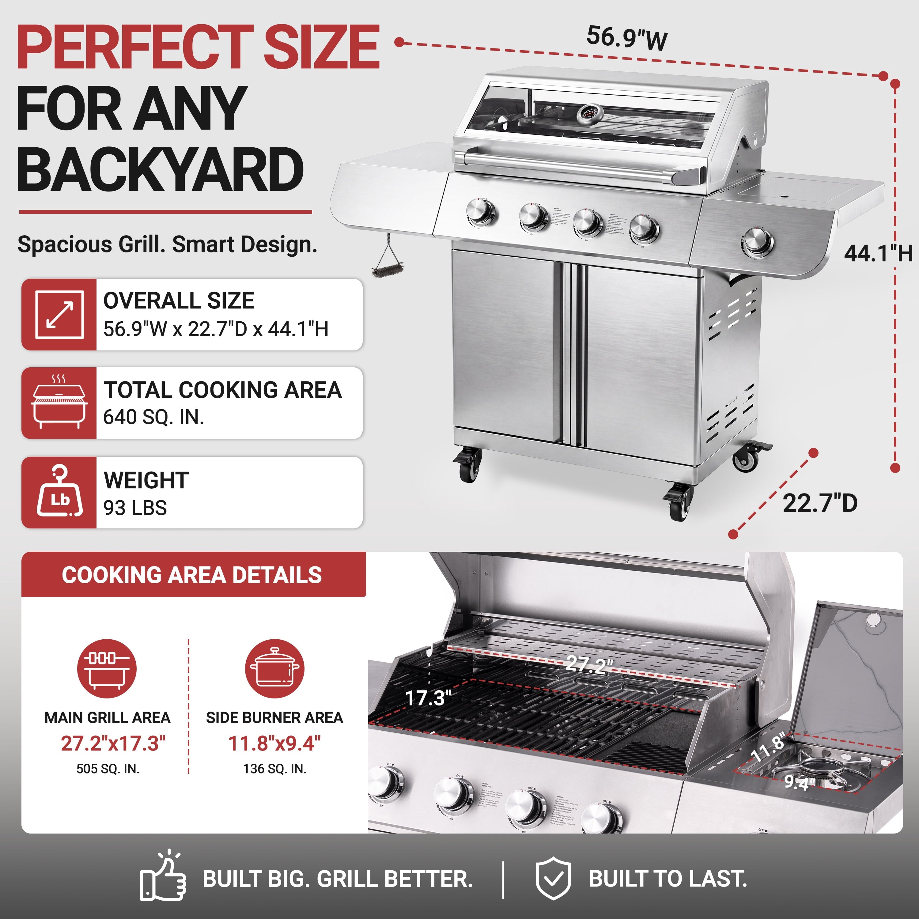 4-Burner Gas Grill and Griddle Combo with Side Burner, 50,000 BTU Propane BBQ Grill with Porcelain-Enameled Cast Iron Grates, Built-in Thermometer, Ideal for Patio Camping Outdoor Cooking Gas Grills