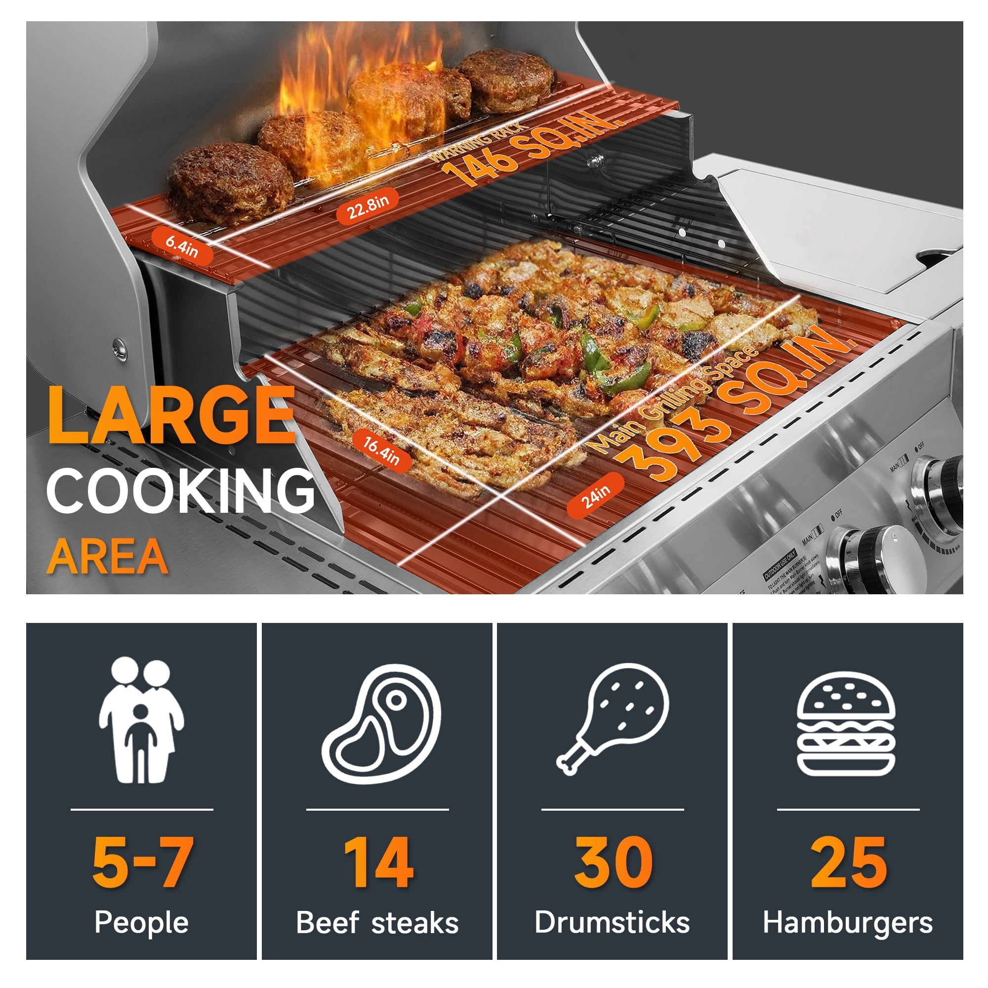 SKOK 4 Burner Gas Grill with Side Burner, 58000 BTU &393 sq.in Cooking Surface, Outdoor Propane Barbecue Grill for Patio & Backyard Gas Grills