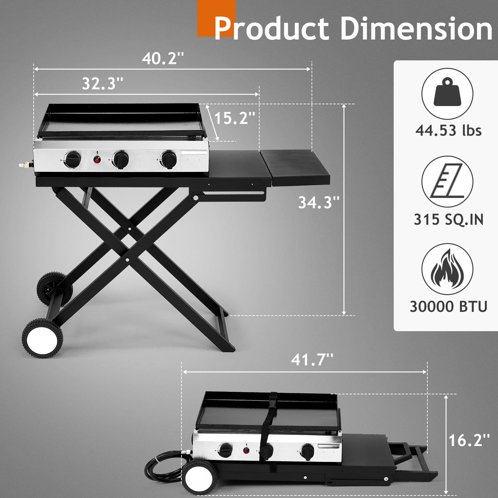 Ktaxon 3 Burner Propane Griddle Flat Top Gas Grill 30000 BTU Portable Grill with Ceramic Coated Cast Iron Pan,Side Shelves,Wheels Ktaxon