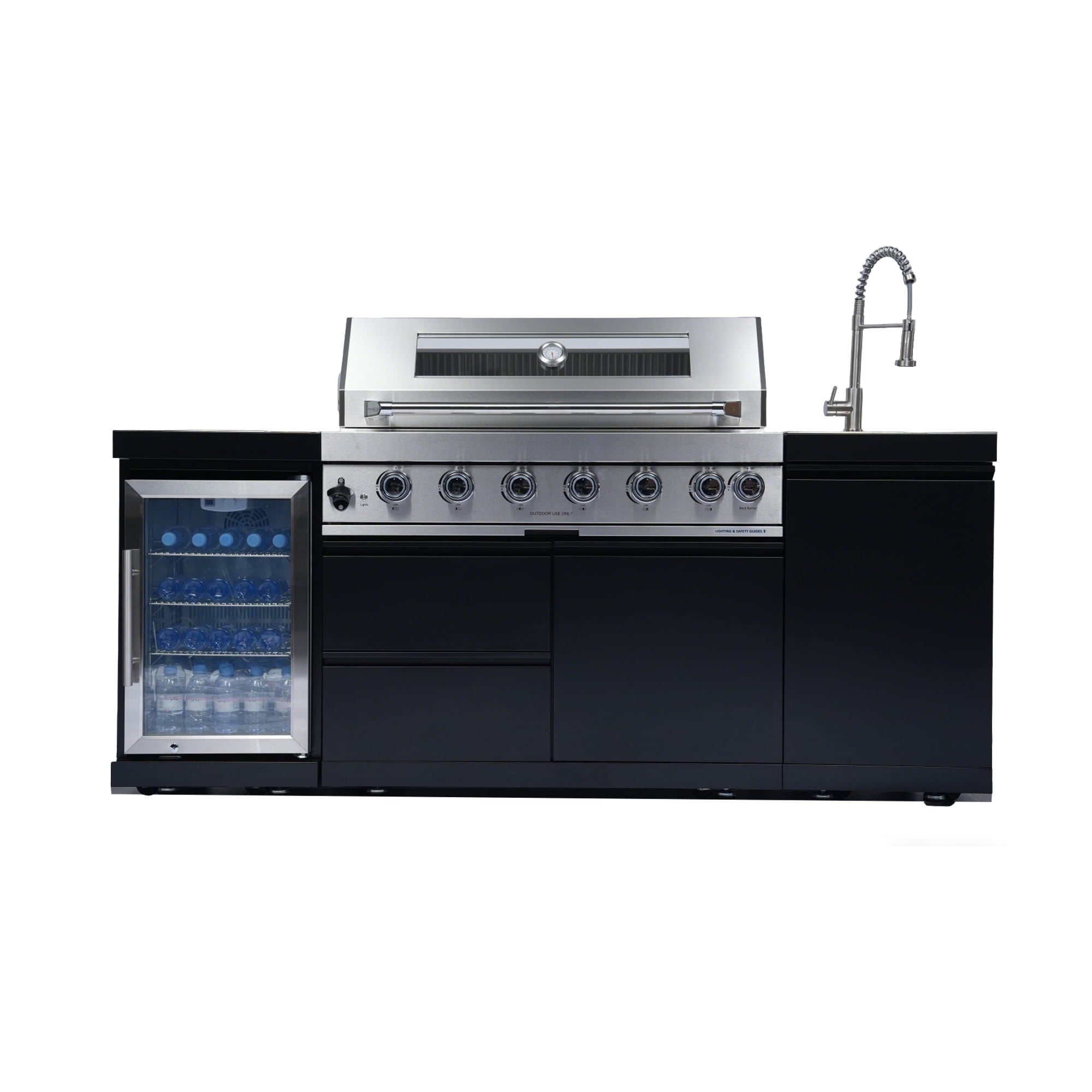 82Inch 6-Burner 85000 BTU Deluxe Stainless Steel Gas Outdoor Kitchen Bar Barbecue Island Grill  + Wine Cooler Compact Refrigerator + Rotisserie + Stainless Steel Countert + Storage Cabinets & Drawers My Store